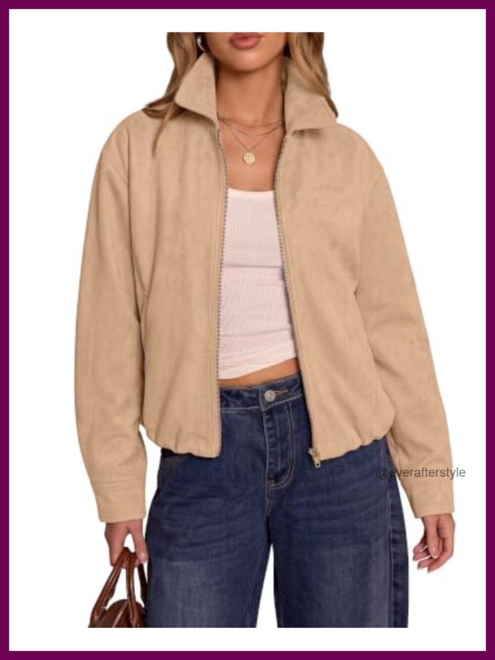 Faux Suede Zip Front Oversized Cropped Jacket Women Casual Fall Outerwear